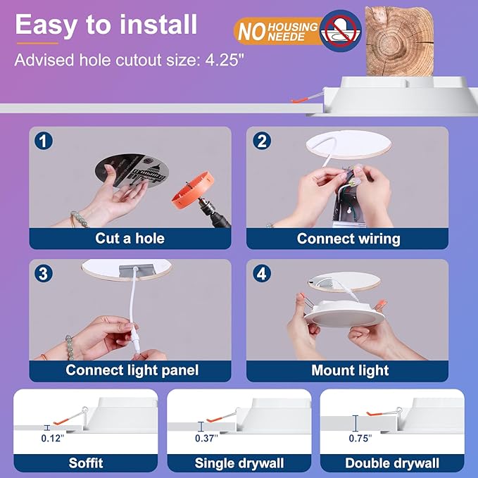 Smart Recessed Lighting 4 Inch RGBCW Color Changing 12W LED Downlight with Junction Box,1080 Lumen Recessed Ceiling Light Compatible with Alexa,Dimmable by Bluetooth Control -6Pack