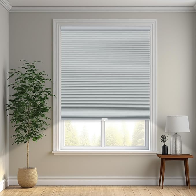 Changshade Custom Cordless Cellular Shades, Blackout Honeycomb Shades for Windows, Pull Down Pleated Blinds, Easy to Install for Indoor Windows and French Doors, Grey