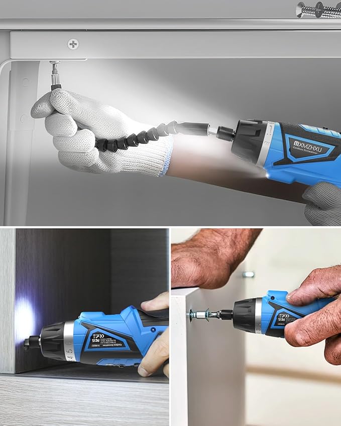 8V Cordless Screwdriver,6+1 Torque Max 10N·m Electric Power Screwdriver with 47 Accessories,180°Pivoting Handle, 2000mAh Rechargeable Screw Gun&Bit Set with LED Light, Flexible Shaft,for Home,Office