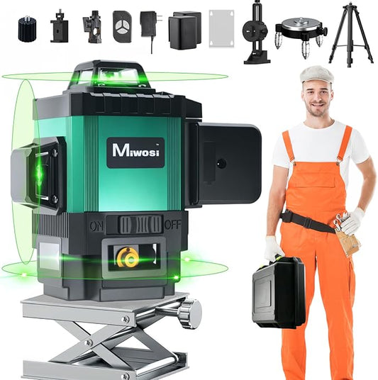 Laser Level 360 Self Leveling with Tripod, Miwosi 4D Lazer Level, 4x360° Green Cross Line Laser Tool for Construction Project Renovation, Tile, Floor, and Wall Projects, Includes Carrying Case