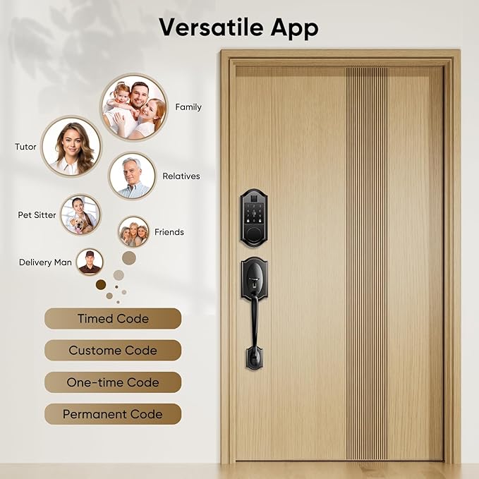 Fingerprint Smart Front Door Lock Set, Keyless Entry Door Lock & Front Door Handle Set, App Control, Digital Touchscreen Keypad, Smart Locks for Front Door, Easy Install, Oil Rubbed Bronze