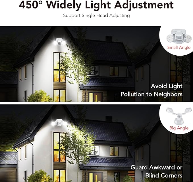 OREiN Motion Sensor Outdoor Lights, 450° Superwide Adjustment Dimmable Dusk to Dawn Flood Lights Outdoor, 5000K/12W (150W Equiv) Outside LED Security Lights IP65, White (Hardwired)