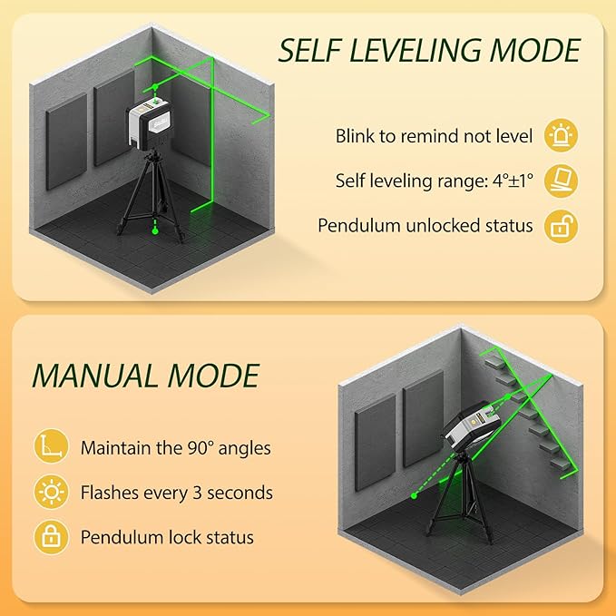 Laser Level with 2 Plumb Dot, Self-Leveling Cross Green Line Plumb Bob Laser Level with Vertical & Horizontal Line for Construction Layout & Plumbing - 9211G