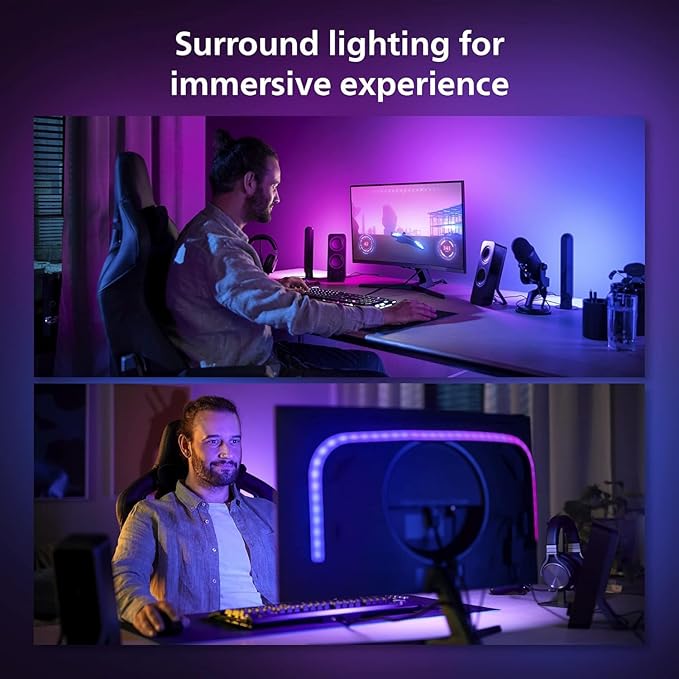 Philips Hue White and Color Ambiance Gradient PC LED Lightstrip for 24'' to 27'' Monitors Requires Hue Hub, Compatible with Alexa, HomeKit, and Google Assistant, Black (578294)