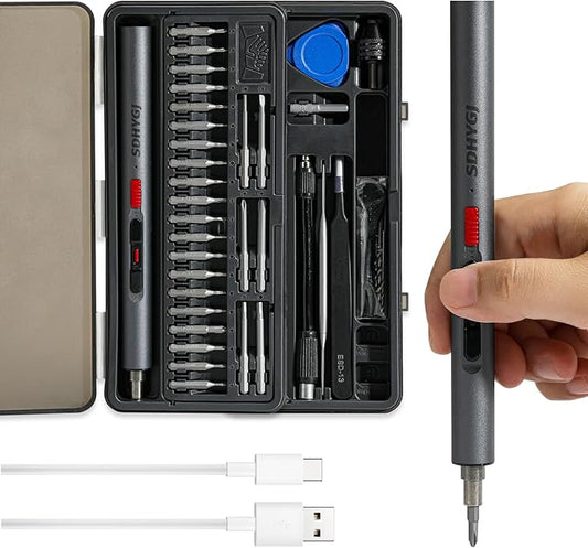 Mini electric screwdriver，Precision Screwdriver Set, With electric drill function, 3 Gears Torque, 3LED light,Magnetic Storage，Overload Protection.