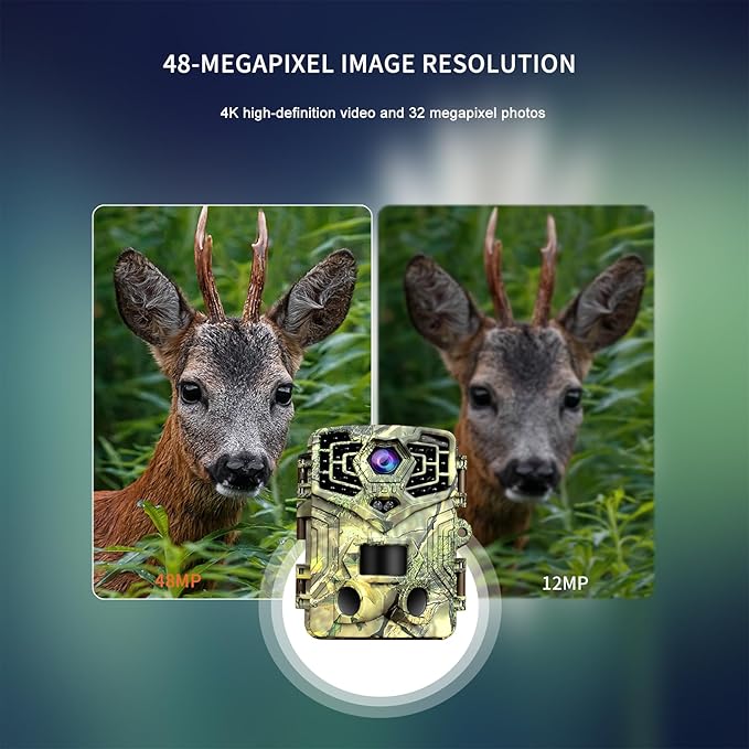 48MP WiFi Solar Trail Camera with Night Vision Motion Activated – 64GB SD Card, 940nm Infrared, 2.0" Screen, 5000mAh Long Battery Life, 0.2s Trigger Speed, IP66 – Ideal for Wildlife Monitoring