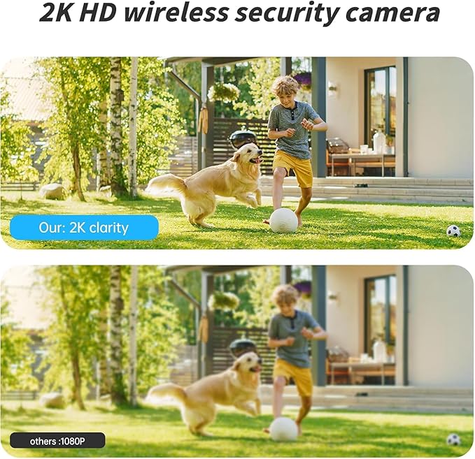 Security Cameras Wireless Outdoor,2.4GHz WiFi Security Camera Outdoor 2K Battery Powered Cameras for Home Security,AI Motion Detection,Color Night Vision,2-Way Audio,Waterproof