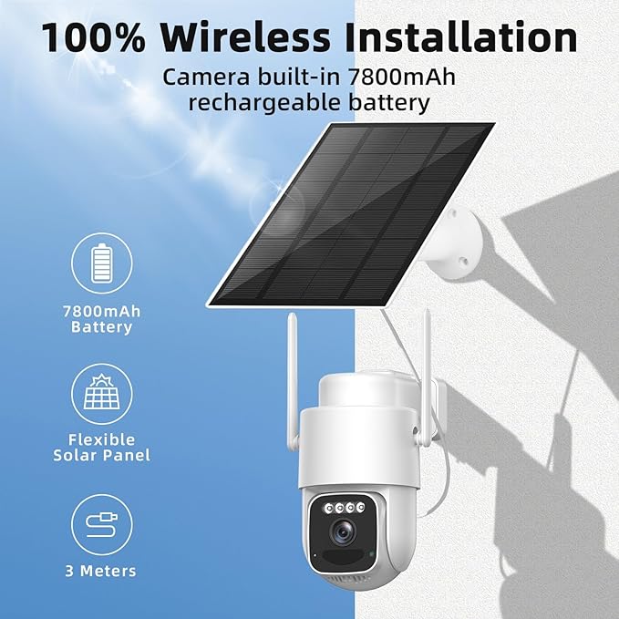 LCLCTEK® Solar 4G Security Cameras kit Wireless Outdoor,2K/4MP Video Home Security System with 4 Solar Cameras,Night Vision,Two-Way Audio,PIR Sensor,Support 4G sim Card,one-Step to use,APP Control