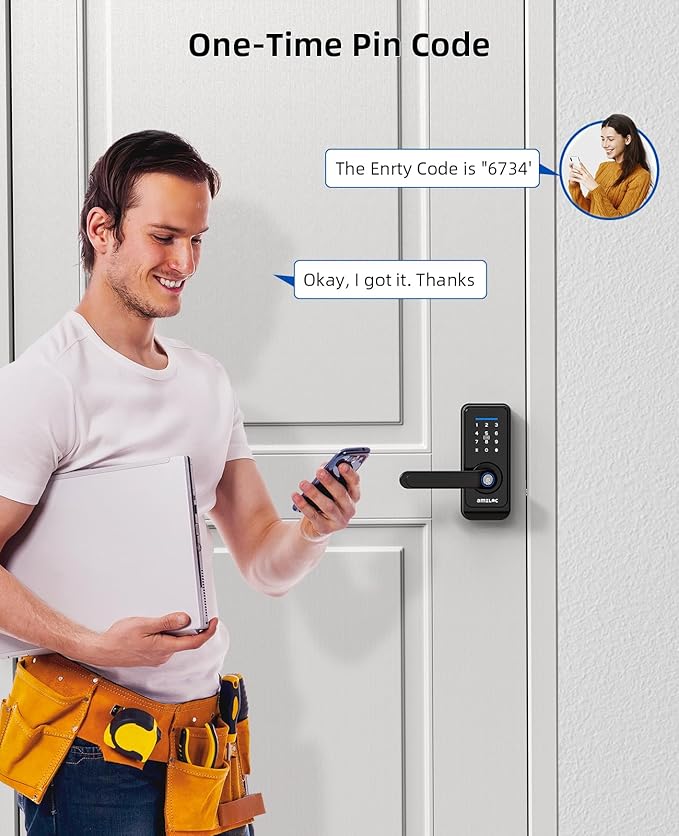 Smart Fingerprint Lock,Lever Door Handle Lock with Keypad,Keyless Entry Door Lock for Front Door and Bedrooms,Electronic Code Deadbolt Lock with Handle,Bluetooth App Control,IP65 Weatherproof