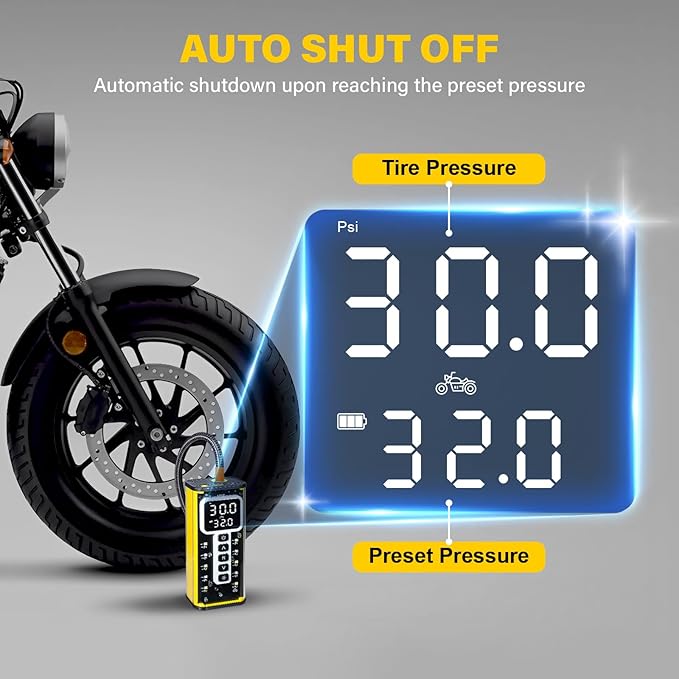 Tire Inflator Portable Air Compressor, 150PSI Air Pump for Car Tires, Auto Shut-Off Fast Inflation Tire Pump with Pressure Gauge & LED Light for Car, Bike, Motorcycle, Ball