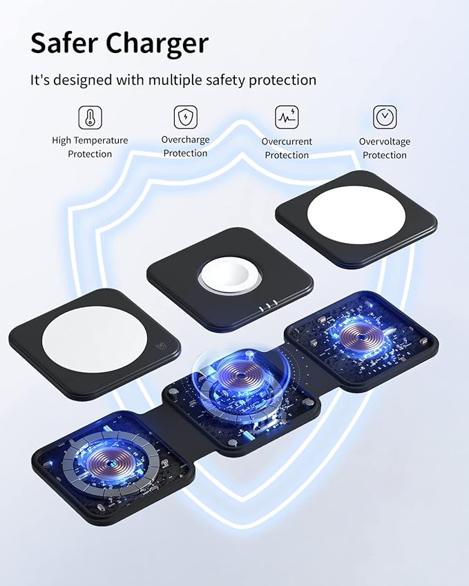 Wireless Charger Magnetic for iPhone - JoyGeek Wireless Charging Station Pad for iPhone 15 14 13 12 Pro Max Plus, for Apple Watch Ultra 9-2, AirPods