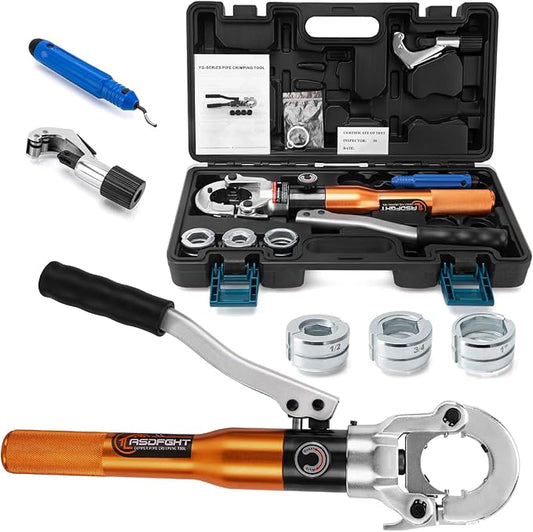 Copper Pipe Crimping Tool - with 1/2", 3/4", 1" Jaws, Copper Tube Fittings Hydraulic Pipe Crimping Tool for Pro Press, Viega Copper Pipe Fittings