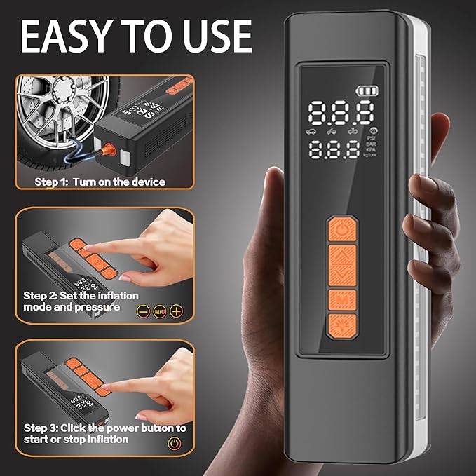 Tire Inflator Portable Air Compressor, 5X Faster Portable Air Compressor for Car Tires with Powerful Battery, 150PSI Cordless Air Pump with Digital Pressure Gauge for Cars, Bike, Motor, Balls,Tires