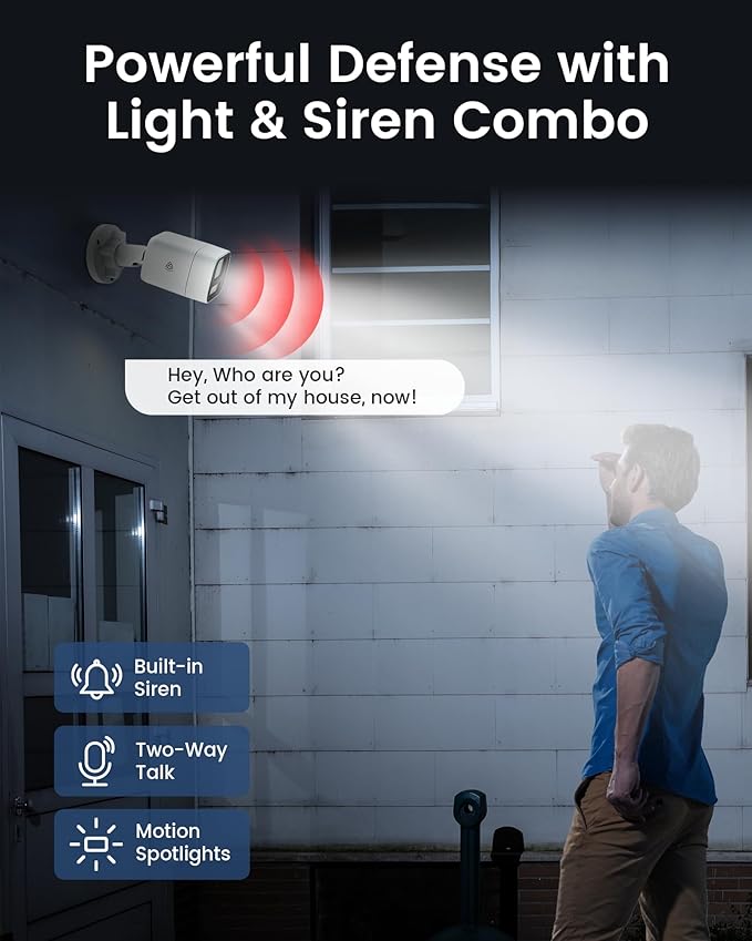 8CH Home Security Camera System, 8 Ports 4K NVR with 2TB HDD, 4 x 5MP Outdoor PoE IP Cameras, Person/Vehicle Detection, 2-Way Audio, Color Night Vision, Spotlight Siren, 24/7 Recording