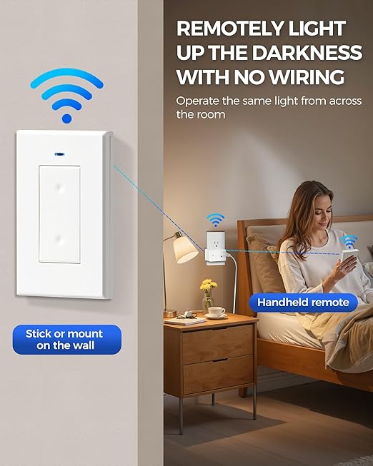 Remote Control Outlet Wireless Light Switch, Expandable and Removable Remote Outlet Switch Kit for Lamps, Fan, Home Appliance, 100ft RF Range, FCC Listed (2 Controllers + 1 Outlet) W08RC2106
