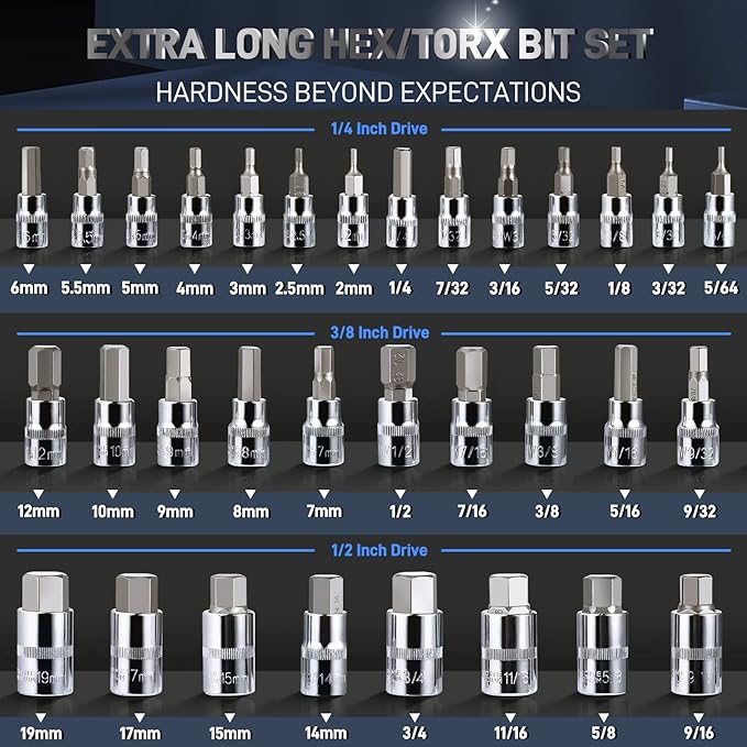 DISEN 32-Piece HEX Bit Socket Set, SAE & Metric Allen Wrench Socket Set with Enhanced Storage Case, Premium Heat Treated Chrome Vanadium Steel & S2 Alloy Steel