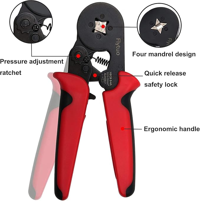 Ferrule Crimping Tool, AWG23-7 Self-adjustable Ratchet Wire Ferrule Crimper, HSC8 6-4A Premium Crimping Tool for Wire Terminals Cables End-sleeves