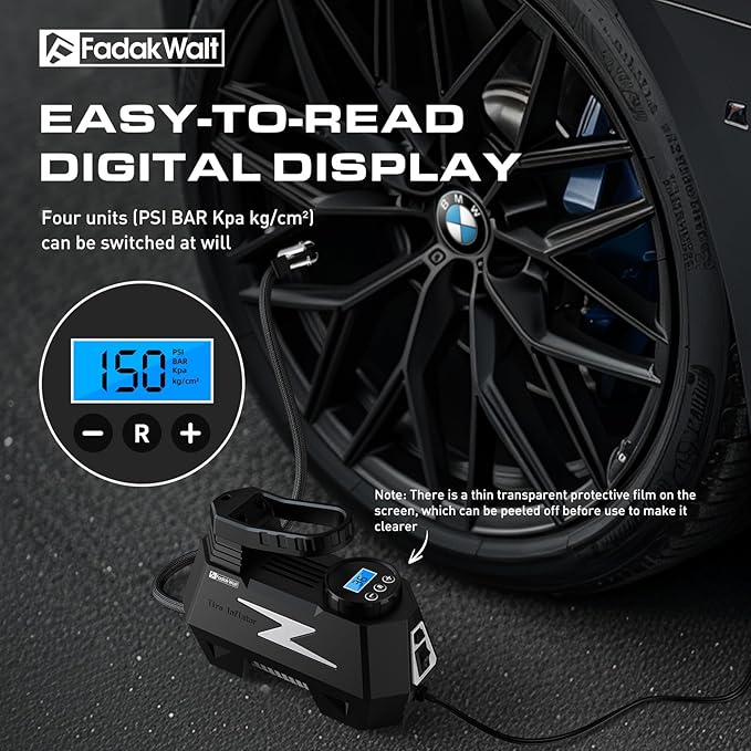 Tire Inflator Portable Air Compressor, DC 12V Tire Air Pump with LED and 150PSI Digital Pressure Gauge, Portable Tire Inflator for Car Tires, Motorcycles, Bike, Ball (Silver)