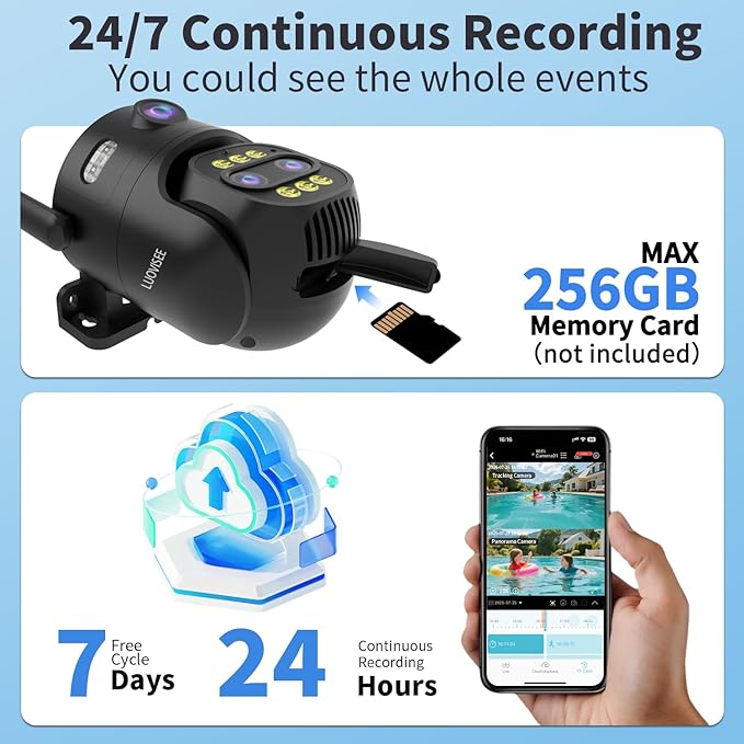 Triple-Lens Outdoor Security Camera with 10X Zoom,Wired 2.4G/5G WiFi Camera for Home Security,24/7 Continuous Recording,Plug-in Power,Auto Motion Tracking,Work With NVR/DVR Surveillance System