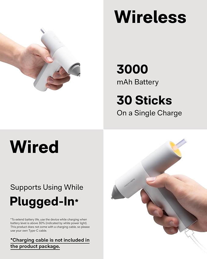 HOTO Cordless Hot Glue Gun with 40 Sticks, 30s Fast Preheating, 3000mAh, One-Hand Auto Dispensing, Dual Safe - Anti-Scald & Anti-Drip,Wireless/Wired Dual Use, Ideal for DIY/Kids Crafts & Home Repairs