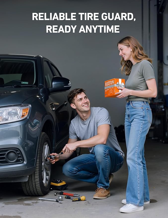 AstroAI Tire Inflator Portable Air Compressor Tire Air Pump for Car Tires - Car Accessories, 9.8Ft Cord 12V DC-Powered Auto Pump with Digital Pressure Gauge, LED Light for Bicycle, Balloons, Yellow