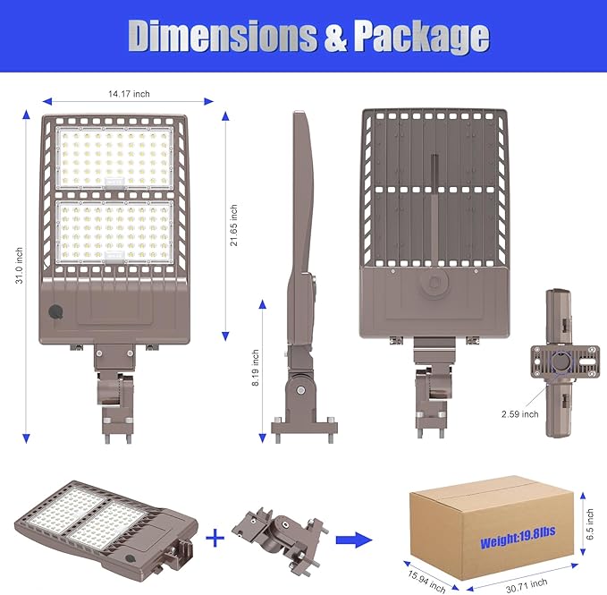 BBESTLED 400W LED Parking Lot Light Dusk to Dawn Outdoor Lighting Arm Mount 56000LM IP65 UL & DLC Commercial Light for Street Stadium Tennis Court 5000K (100-277VAC Input), LED Shoebox Light