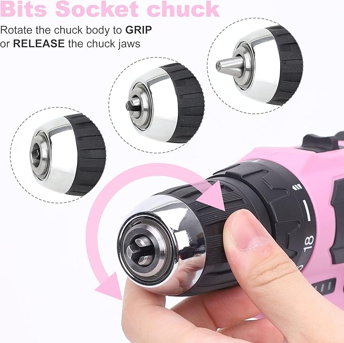 FASTPRO 175-Piece 12V Pink Drill Set, Cordless Lithium-ion Driver and Tool Kit, House Repairing Tool with 12-Inch Storage Bag, For DIY, Home Maintenance.