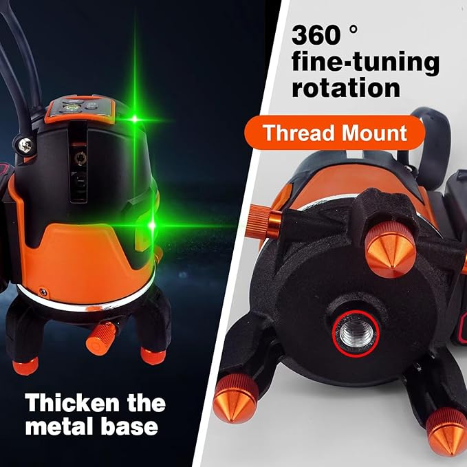 Rotary Laser Level, 360 Cross Line Laser level Self Leveling with 1 mm Horizontal Vertical Beam with 8000mAh Type-C Battery for outdoor Construction Project with Hard Carry Case (Rotary Laser)