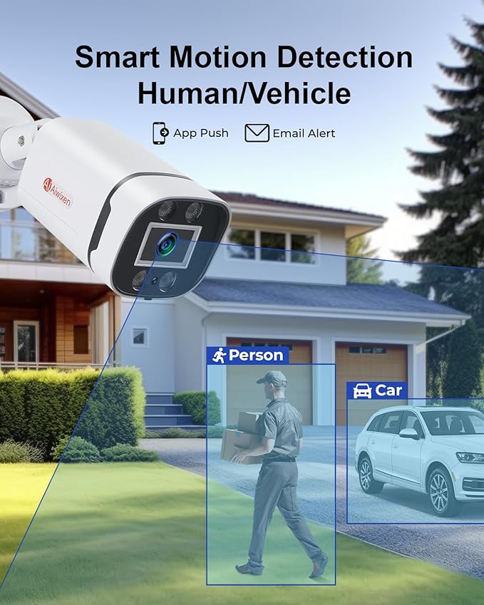 8CH H.265+ 3K Lite Wired CCTV Security Camera System with Human Vehicle Detection, 4X IP68 5MP Surveillance Camera for Indoor Outdoor, 1TB Hard Drive for 24-7 Recording, Remote Access