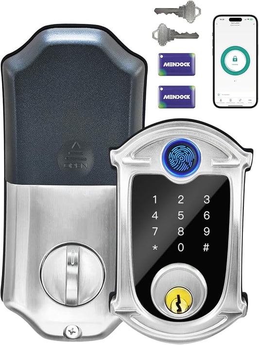 Keyless-Entry Deadbolt Smart Lock Waterproof IP56 Digital Exterior Locks for Front Door,Smartphone Control Fingerprint Door Lock with Keypad and Key Fob Satin Nickel - UF02-SN GreenShield