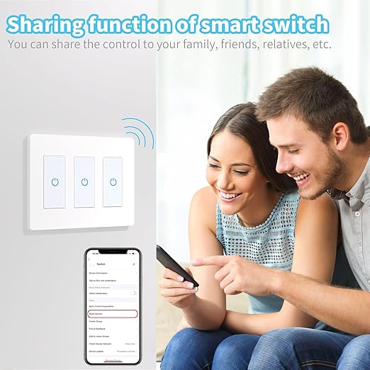 Milfra Touch Smart Switch 3 Gang, WiFi Light Switch Compatible With Alexa and Assistant, Neutral Wire Needed, No Hub Required, White, M22-1-3-DY