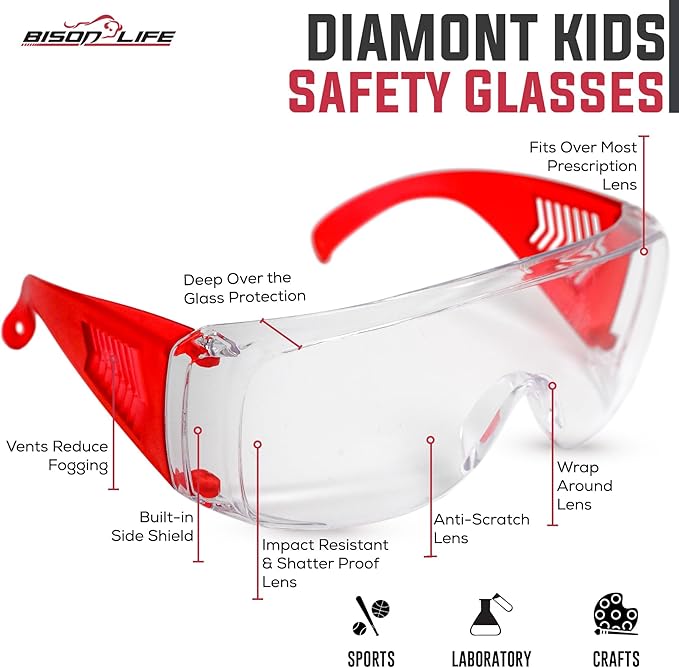 BISON LIFE Kids Safety Glasses, Bulk Kids Protective Glasses ANSI Z87.1 Safety Glasses for Kids, Science Safety Goggles Pack