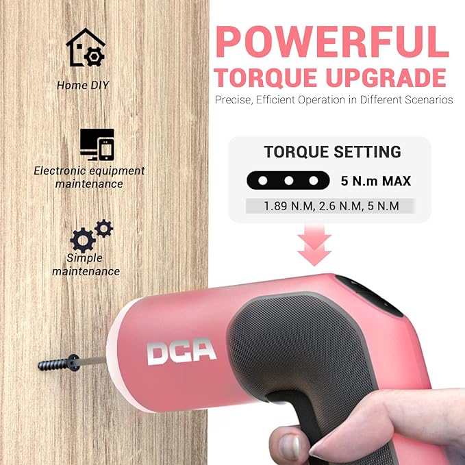 4V Electric Screwdriver Set, 5 N.m with 2000 mAh Li-ion Battery, 1/4" Magnetic Hex Chuck, USB-C Charging Cable, 18 Driver Bits for Furniture Repairs, Pink