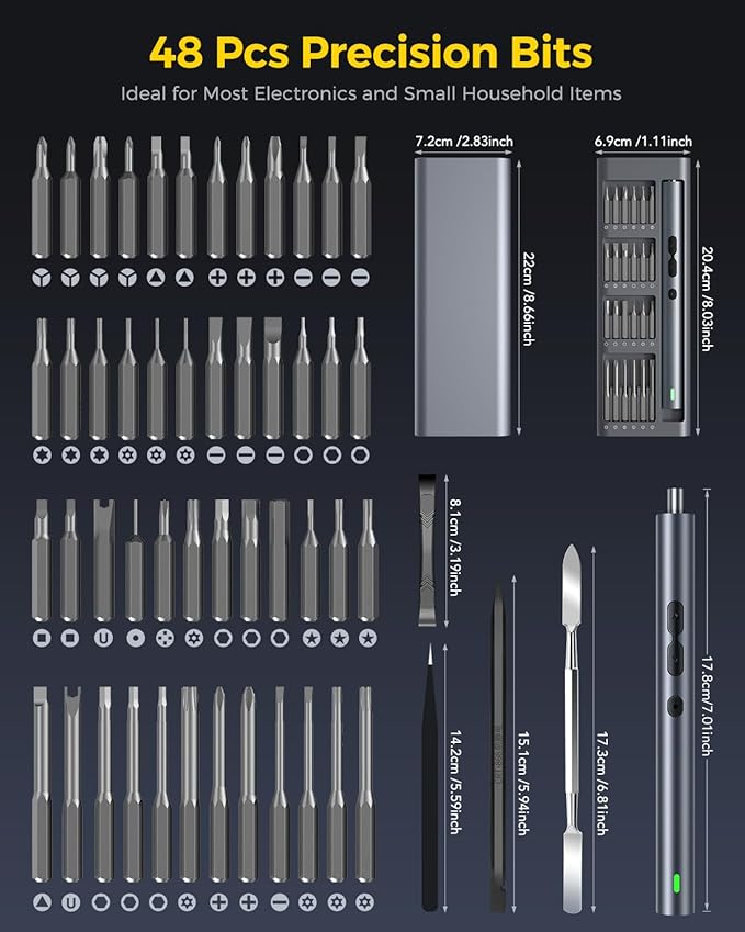 LIFEGOO Mini Electric Screwdriver, 62 in 1 Cordless Precision Power Screwdriver Set with 48 Bits, LED Lights Magnetic Mat, Rechargeable Portable Repair Tool Kit for Phone Watch Camera Laptop PC