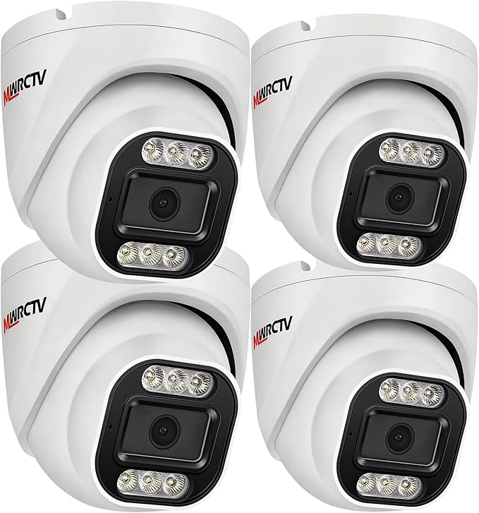 4K Security Audio Dome Camera 8MP (2160P) Smart Dual Light PoE Turret AI Human Detection 2.8mm 106° Wide Angle Lens Color Night Vision Built-in Mic IP67 Waterproof Compatible with NVR(4pcs)