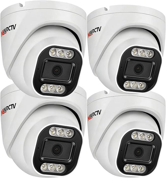 4K Security Audio Dome Camera 8MP (2160P) Smart Dual Light PoE Turret AI Human Detection 2.8mm 106° Wide Angle Lens Color Night Vision Built-in Mic IP67 Waterproof Compatible with NVR(4pcs)