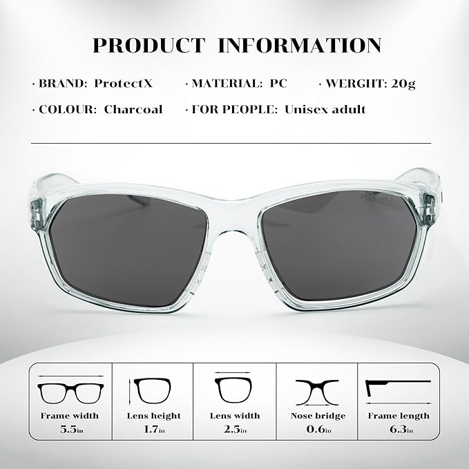 ProtectX Stylish Anti-Fog & Scratch-Resistant Safety Glasses With Readers, UV Protection Goggles, Anti-Impact Lightweight Glasses for Men＆Women Charcoal Tinted Smoke - 2 Pack