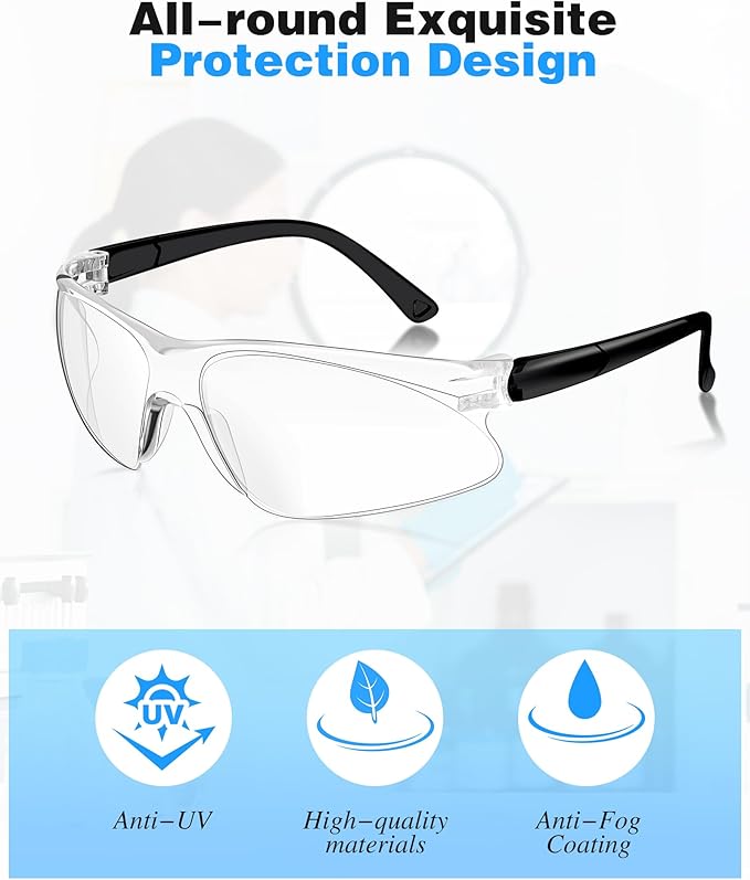 Xuhal 100 Pair Safety Glasses Bulk Clear Eye Protection Ansi Z87.1 Protective over Eyeglasses