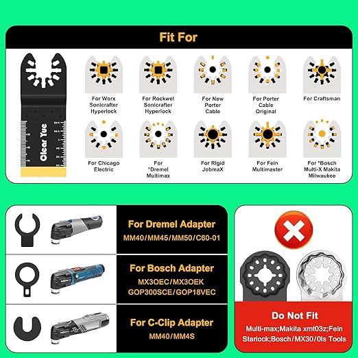 18-Pack Titanium Oscillating Tool Blades for DeWalt, Milwaukee, Ryobi, Rockwell, Fein, for Metal, Nails, Wood, Plastic, and Hard Materials