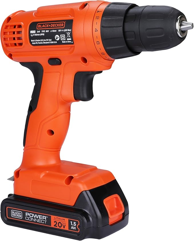 BLACK+DECKER 20V MAX Drill & Home Tool Kit, 34 Piece (BDCD120VA), Orange