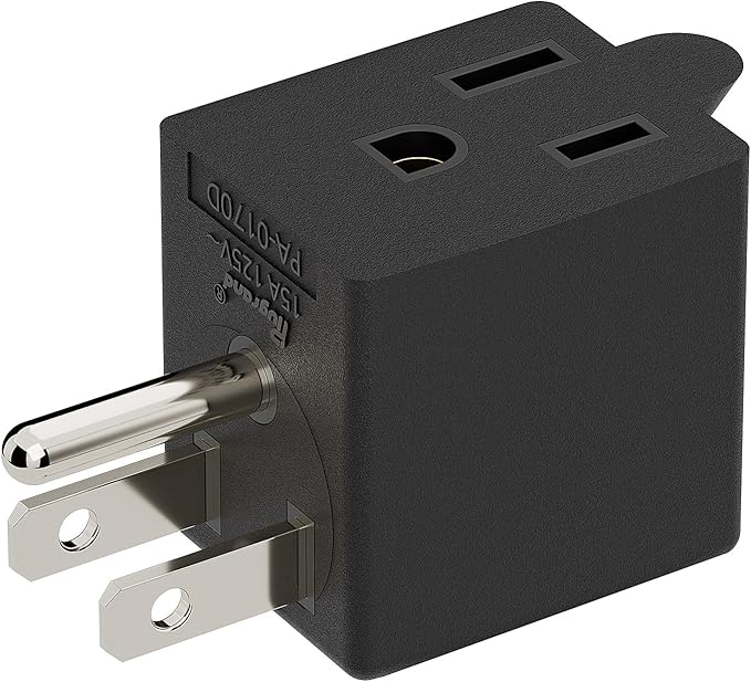 PA-0170D 90 Degree Right Angled USA Male-Female Power Adapter, 5-15P to 5-15R Direction Changer, Space Save Black