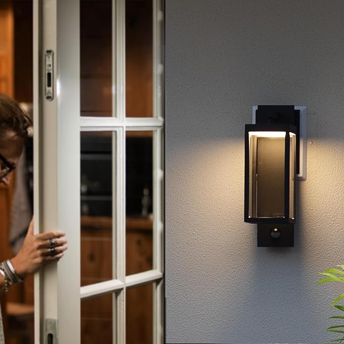 2 Pack Motion Sensor Outdoor Wall Light LED Wall Sconce Black Mount Waterproof Exterior Light Fixture Aluminum Porch Lamps for Patio Entryway Doorway Fence Garage, 750LM 3000K