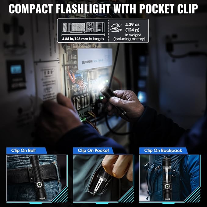 Rechargeable Tactical Flashlights, High Lumens Small Mini USB-C LED Flashlight, Compact EDC Flash Light, 4 Modes&Memory Function, Waterproof Pocket Lights for Home,Camping,Emergency (2, Black)