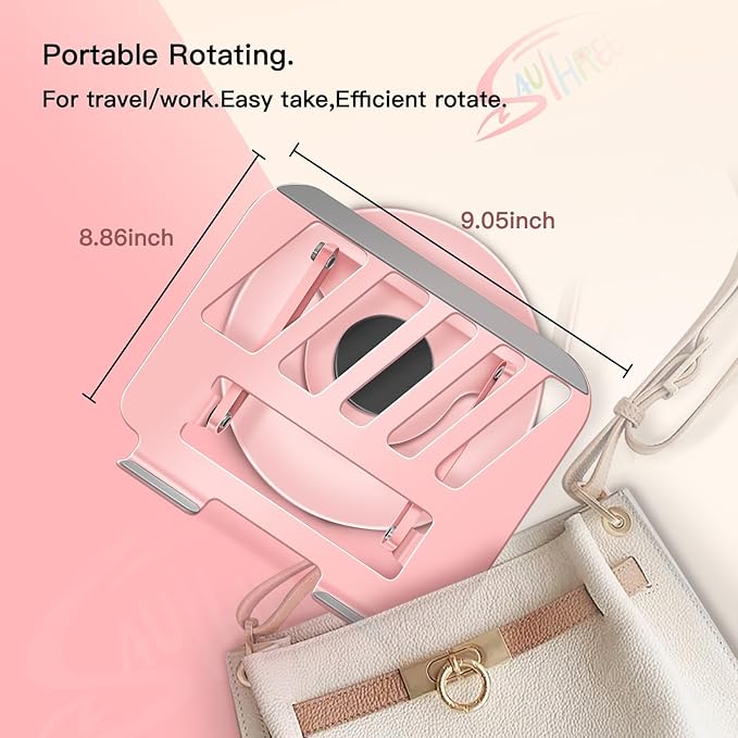 360° Rotating Adjustable Laptop Stand Perfect for Work, Painting,Office,Travel,Home,Fits MacBook & Laptops up to 13-15",Dual Rotary Shaft,Folding Design-Pink(Free Mouse pad)