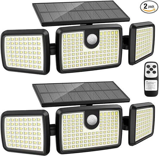 Solar Lights Outdoor, Quick Charge Solar Motion Deck Lights Outdoor for Deck with 232LEDs High Brightness, Larger Built-in Tempered Glass Panel, Sensitive PIR Motion Inductor (Remote,2 Pack)