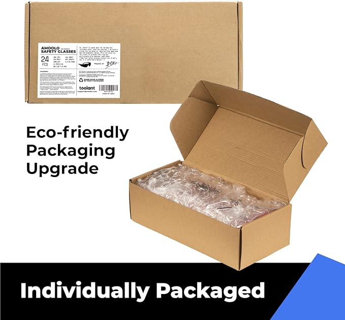 amoolo Clear Safety Glasses Bulk of 48, Protective Eyewear for Men Women, ANSI Z87.1 Impact Resistant Eye Protection for Work, Lab, Construction