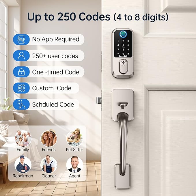 WiFi Fingerprint Smart Door Lock: Keyless Entry Door Lock Deadbolt with Handle,Hornbill Smart Locks for Front Door, Entry Door Keypad Lock Set, Electronic Digital Biometric Bluetooth Lock-Satin Nickel
