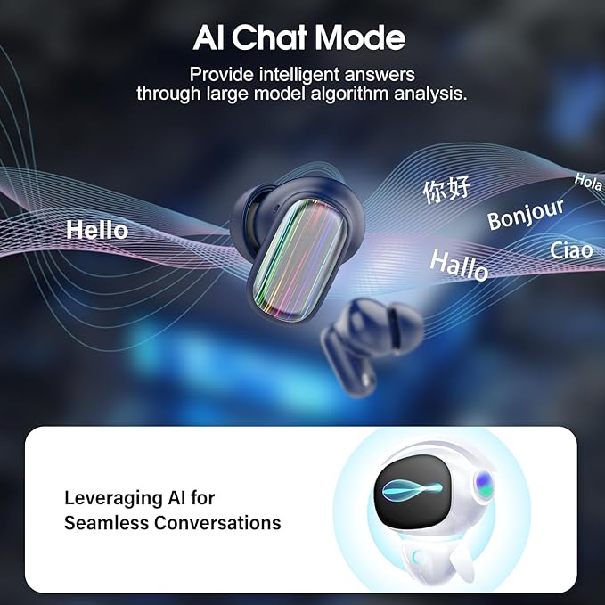AI Language Translator Earbuds Real Time, 164 Language/6 Translation Modes Translator Earbuds 3-in-1 Translation Headphones, Bluetooth 5.4 Translation Device for Travel Business Learning, Blue