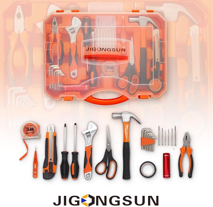 Basic Tool Kit, 68 Piece Household Tool Set, Small Tool Kit, Transparent Orange Pliers Set, and Tool Set, Suitable for Men's and Women's Tool Kits, As Home DIY, and As a Gift