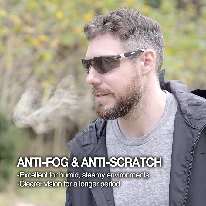 DEX FIT Safety Sunglasses SG210, Z87 Eye Protection, Anti-Fog & Scratch Resistant, Adjustable for Women and Men, UV Protection (Black & Orange Frame, Tinted Lens)